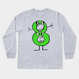 Monster Number 8 in very green - happy eighth birthday! Kids Long Sleeve T-Shirt